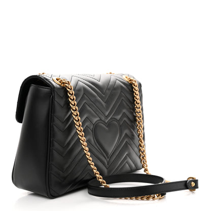 Gucci Calfskin Matelasse Medium GG Marmont Shoulder Bag Black 3 of 11