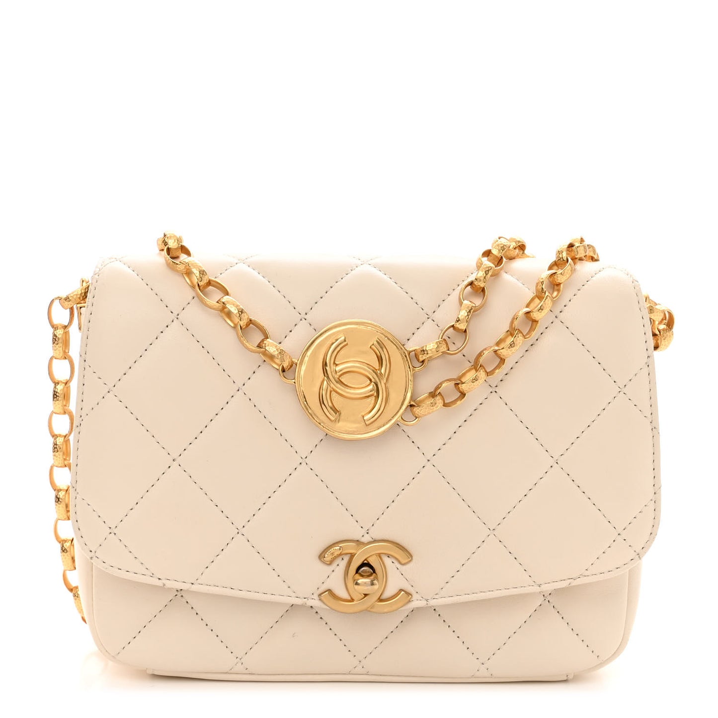 Lambskin Quilted CC Coin Flap Bag White