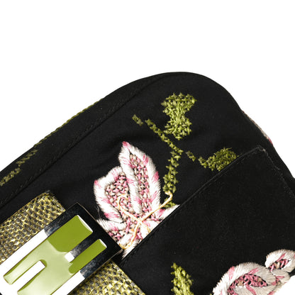 Fendi Canvas Lizard Embroidered Flower Baguette Black Multicolor 12 of 13