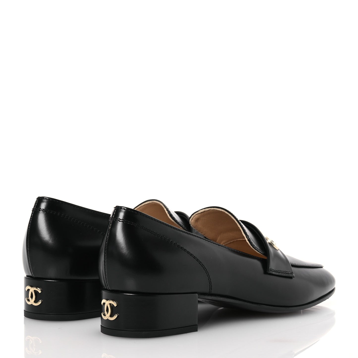Shiny Calfskin Logo Loafers 37 Black