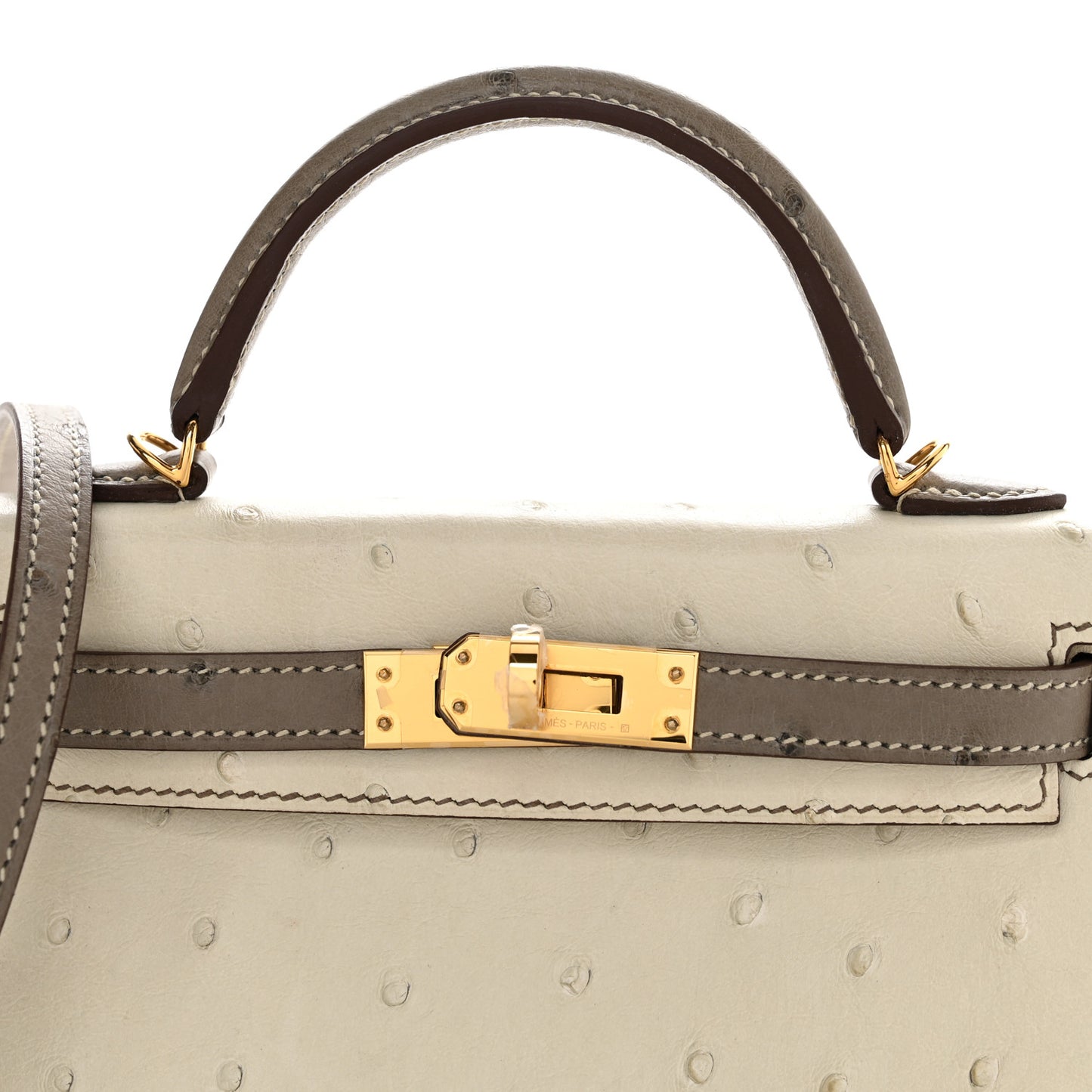 Ostrich Horseshoe Kelly Sellier Mini 20 Nata Gris Tourterelle