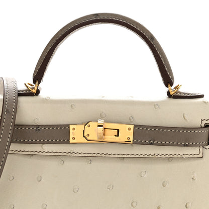 Hermes Ostrich Horseshoe Kelly Sellier Mini 20 Nata Gris Tourterelle 7 of 10