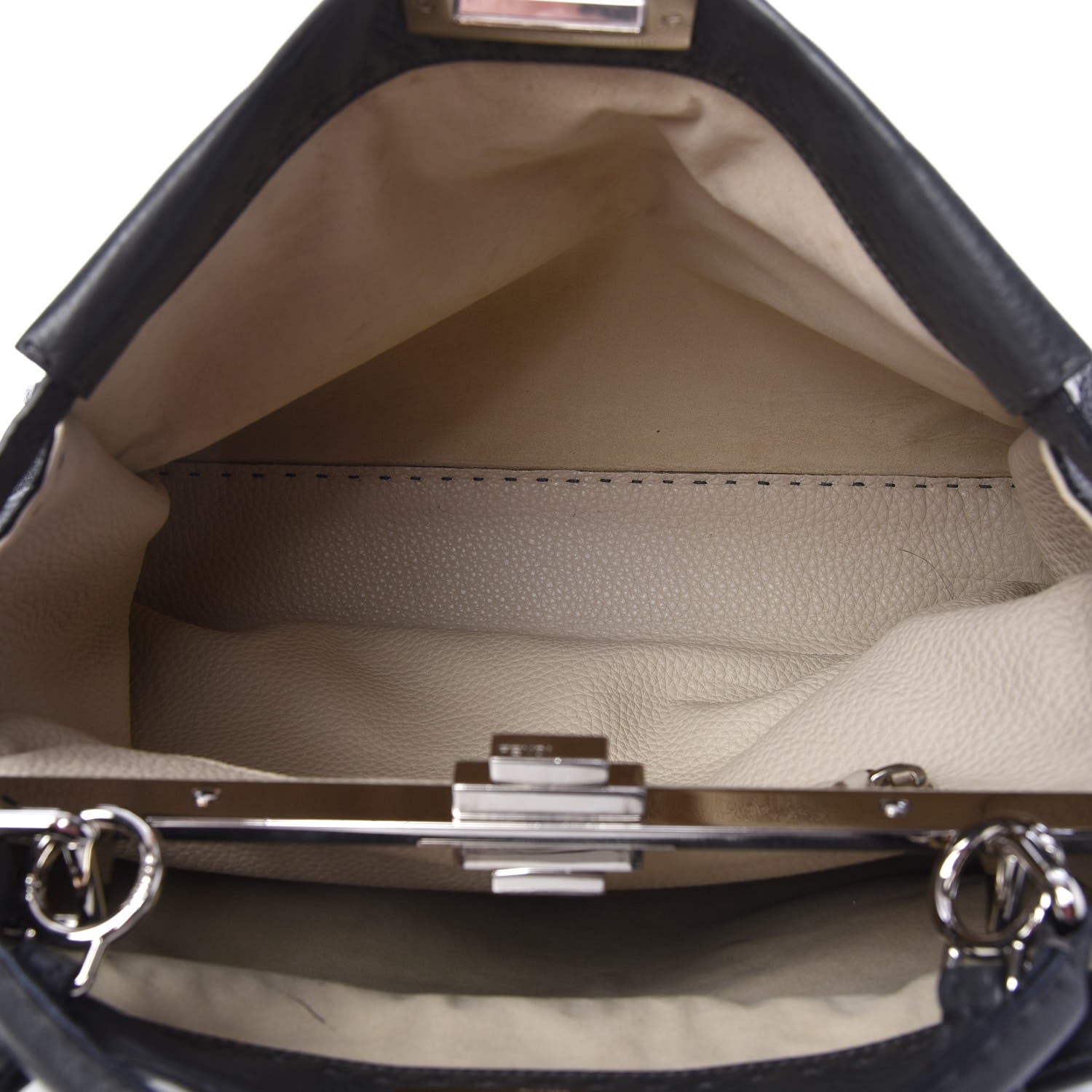 Fendi Cuoio Romano Selleria Bi-Color Large Peekaboo Iconic Satchel Asfalto Latte 7 of 13