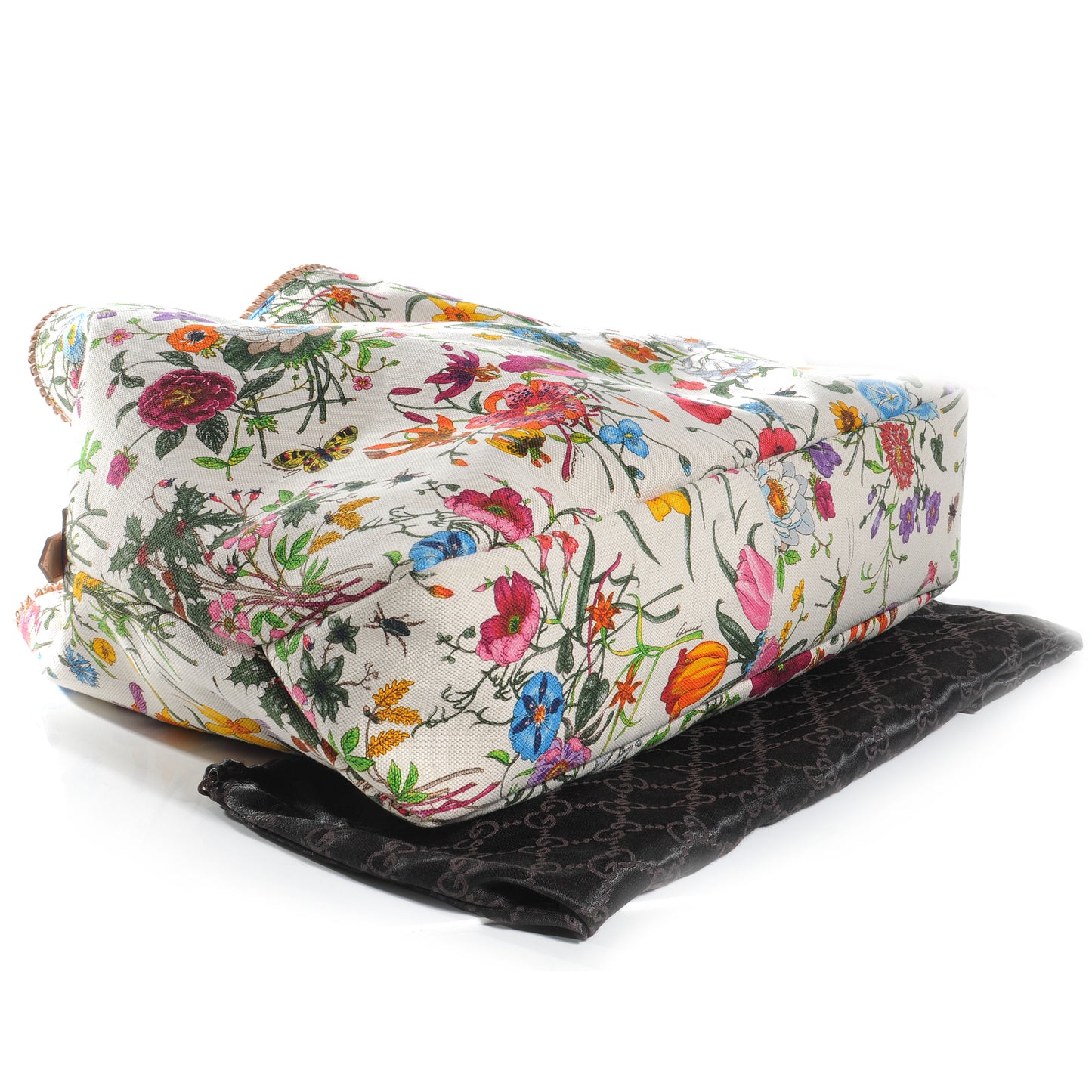 Canvas Flora Floral Large Horsebit Chain Hobo White