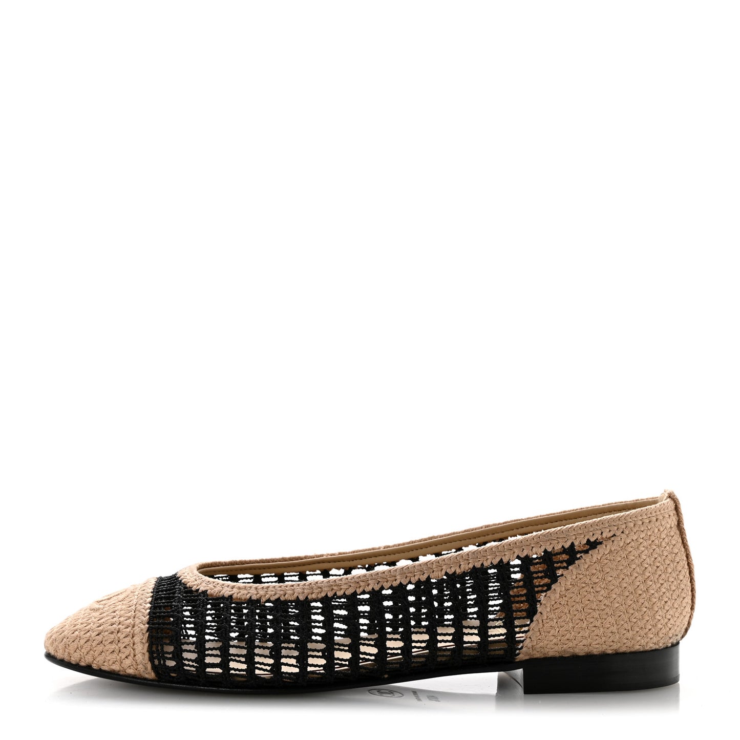 Raffia Cap Toe Ballerina Flats 40.5 Black Beige