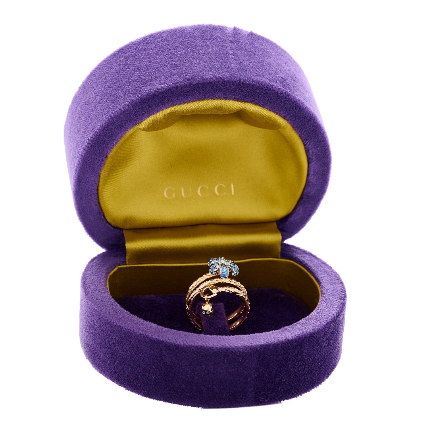Gucci 18K Rose Gold Diamond Blue Sapphire Flora Wrap Ring 52 6 8 of 8
