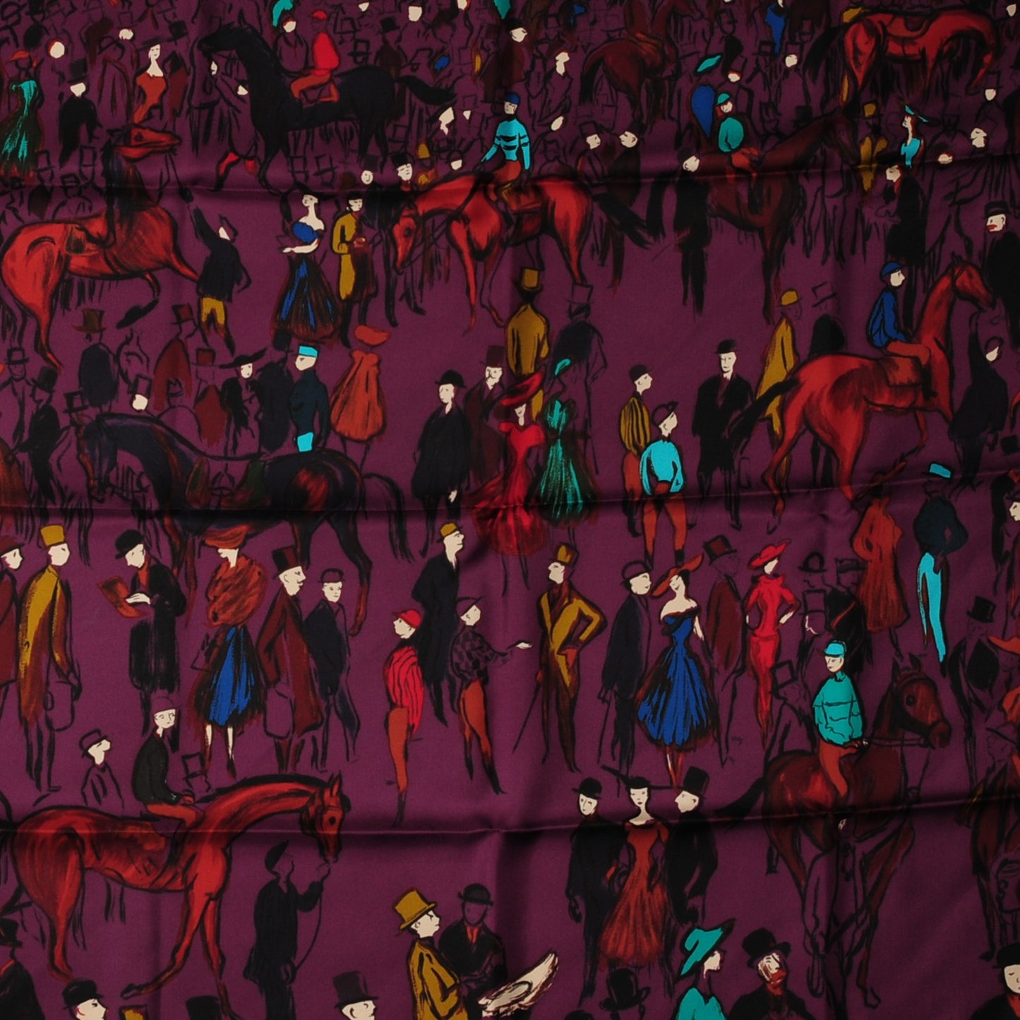 Silk Paddock Scarf 90 Prun Turquoise Brun