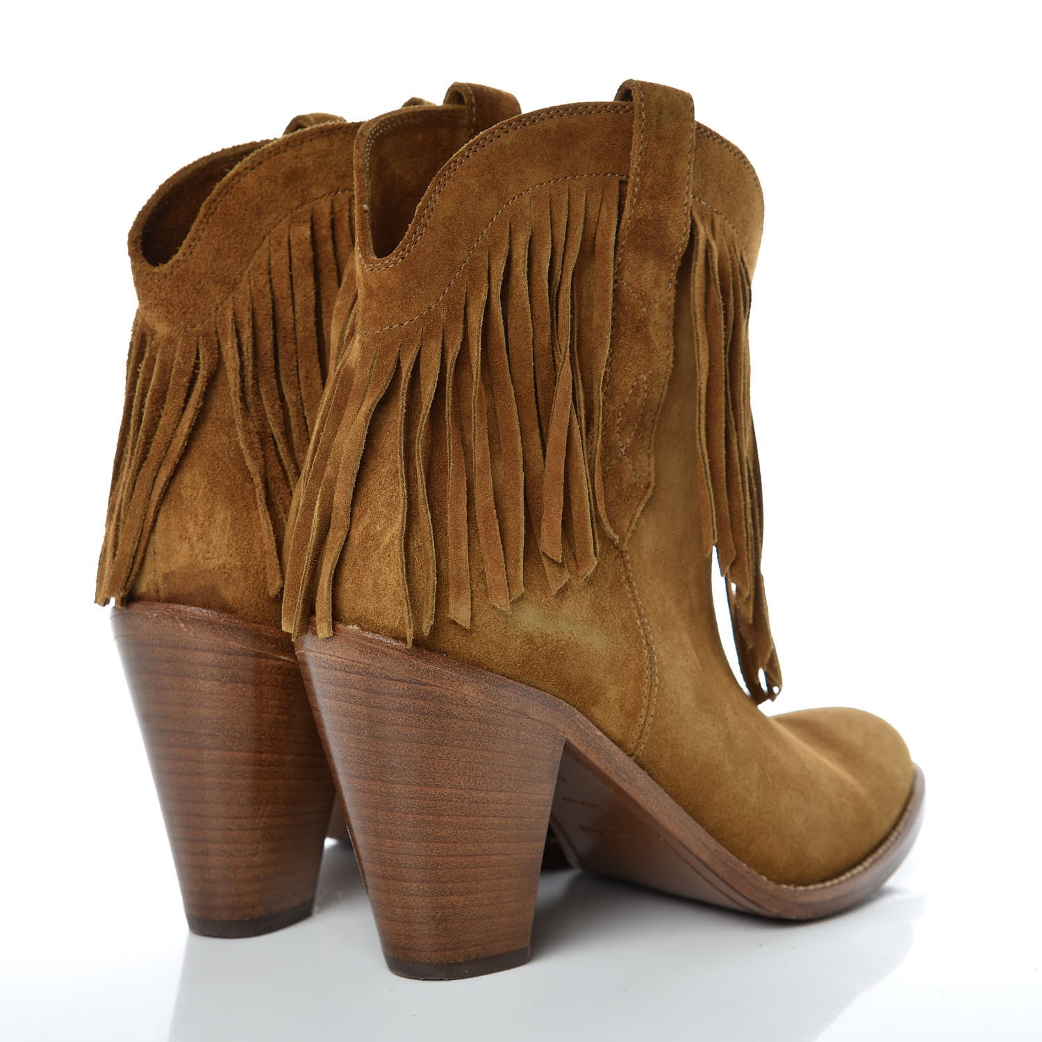 Saint Laurent Suede New Western 80 Fringe Ankle Boots 37 Tan 4 of 9
