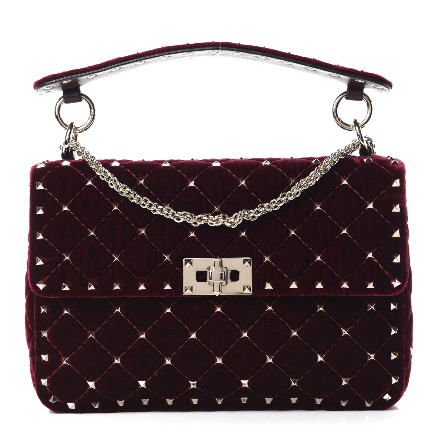 Velvet Medium Rockstud Spike Shoulder Bag Rubino
