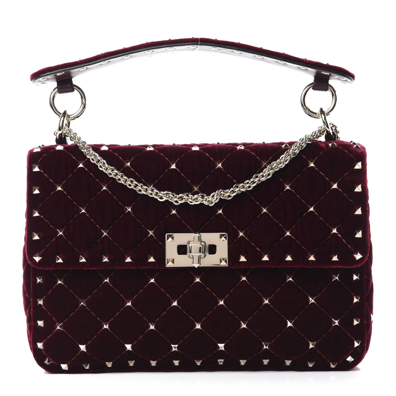Valentino Garavani Velvet Medium Rockstud Spike Shoulder Bag Rubino 1 of 9