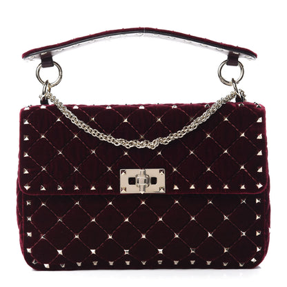 Valentino Garavani Velvet Medium Rockstud Spike Shoulder Bag Rubino 1 of 9
