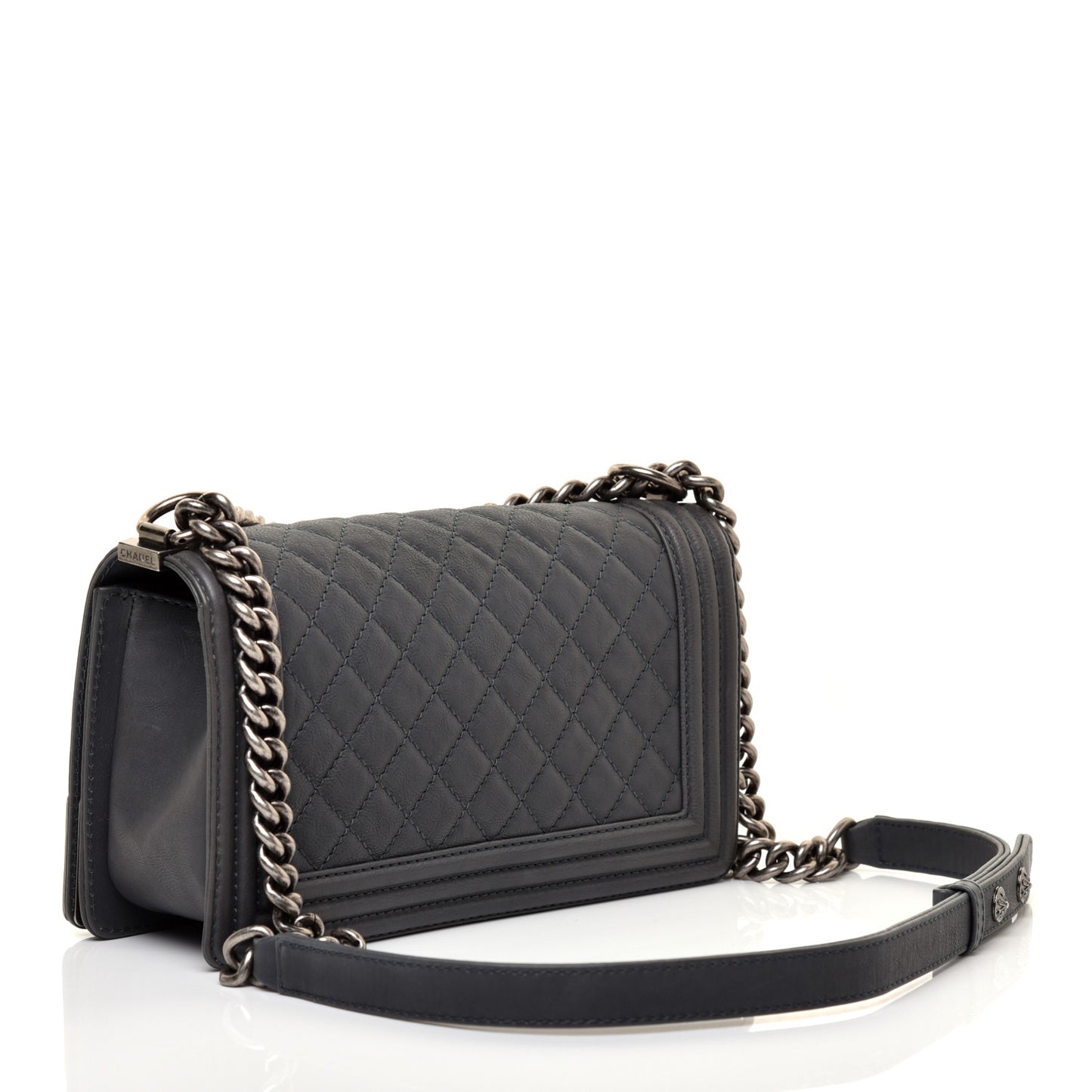 Calfskin Quilted Metal Embellished Paris Dallas Medium Boy Flap Grey