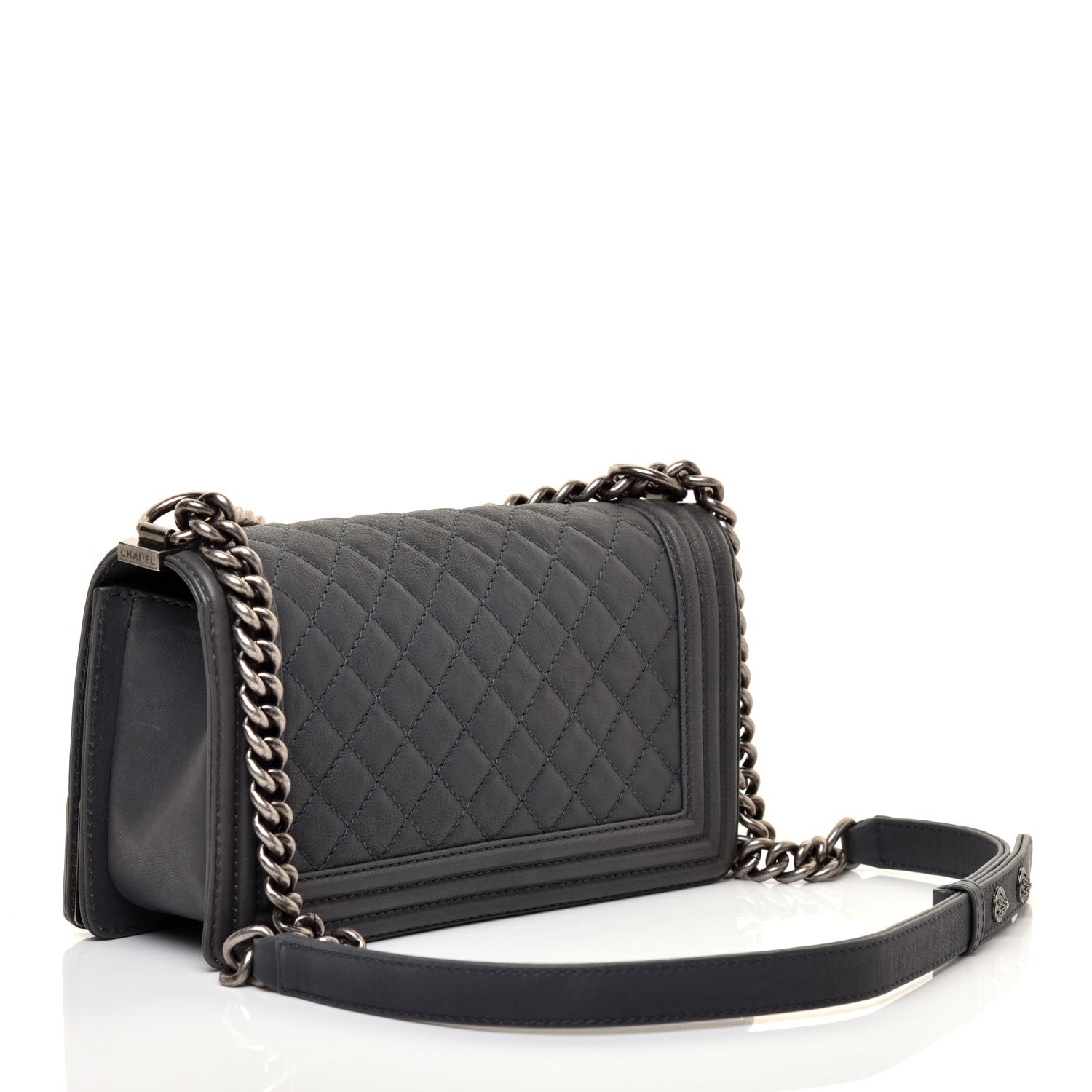 Chanel Calfskin Quilted Metal Embellished Paris Dallas Medium Boy Flap Grey 3 of 12