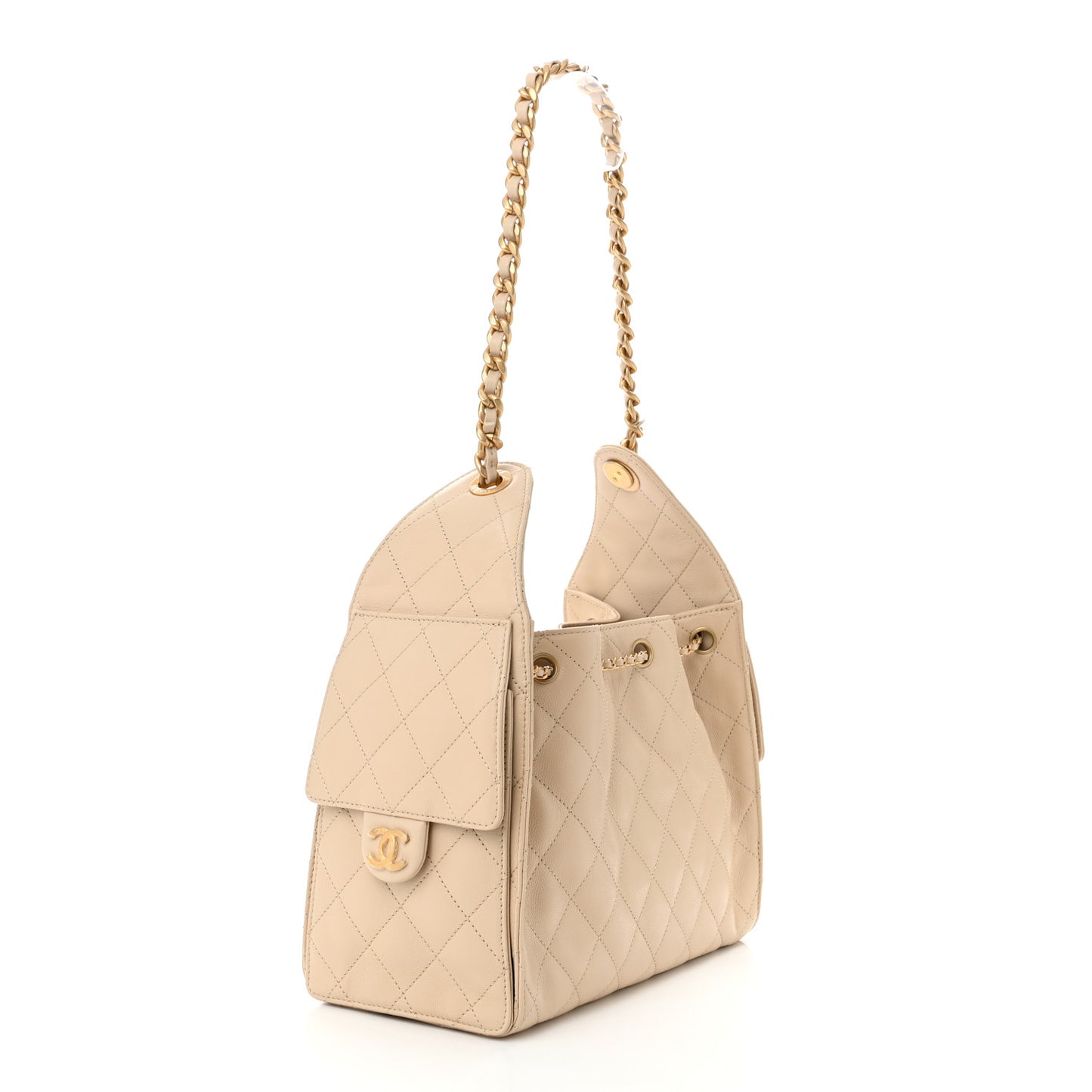 Caviar Quilted Small Chanel 25 Handbag Beige