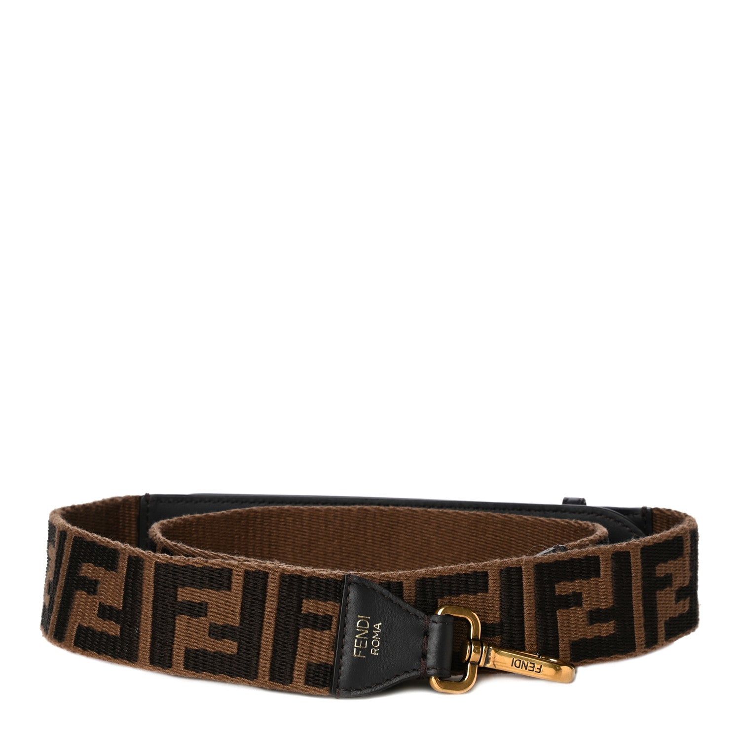 Fendi Ribbon Vitello Century FF 1974 Flat Studded Strap You Fango Marrone Ebano 1 of 7