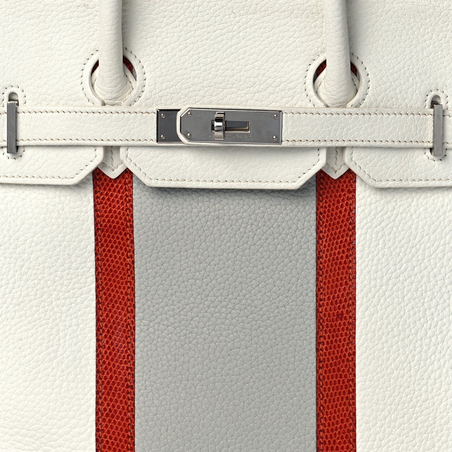 Taurillon Clemence Lizard Club Birkin 35 Blanc Gris Perle Sanguine