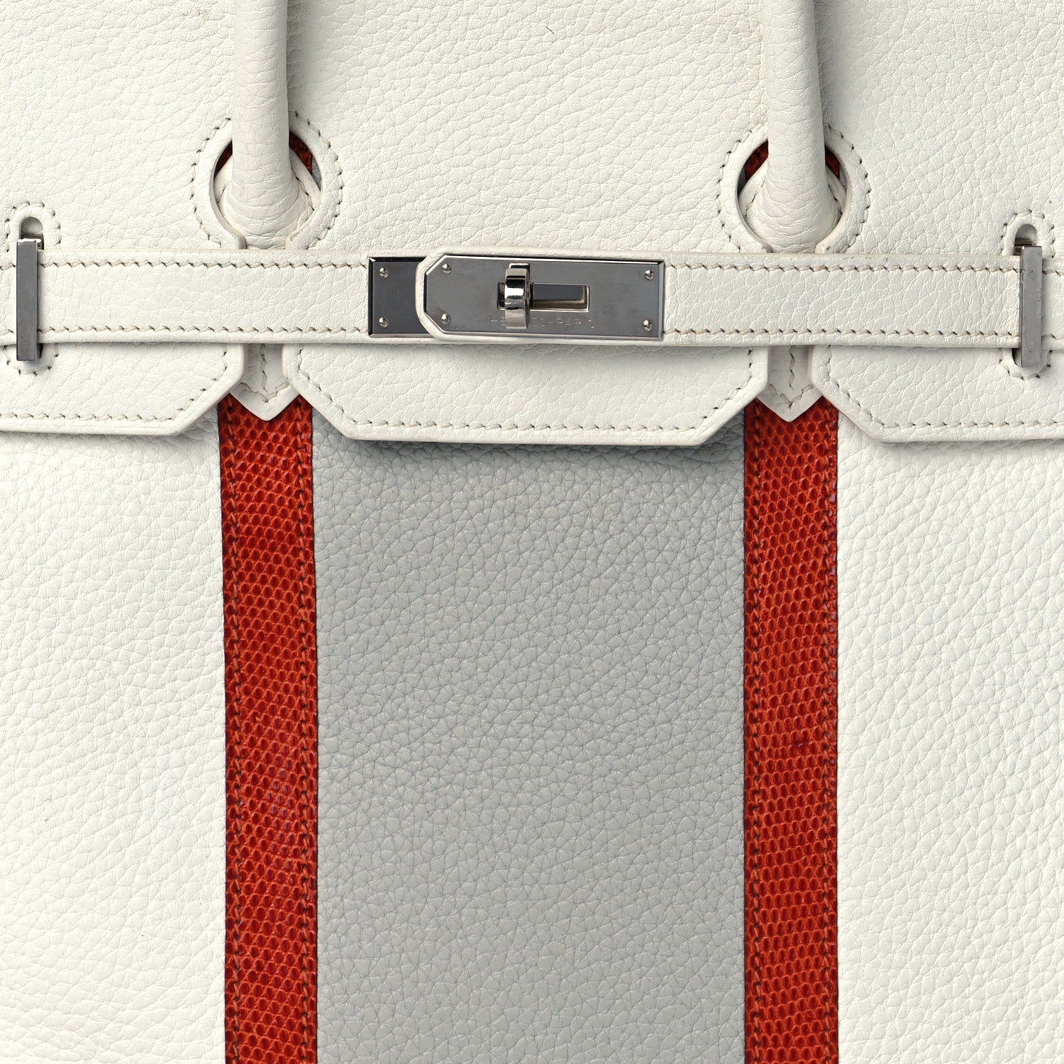 Hermes Taurillon Clemence Lizard Club Birkin 35 Blanc Gris Perle Sanguine 8 of 18