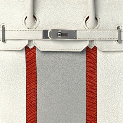 Hermes Taurillon Clemence Lizard Club Birkin 35 Blanc Gris Perle Sanguine 8 of 18