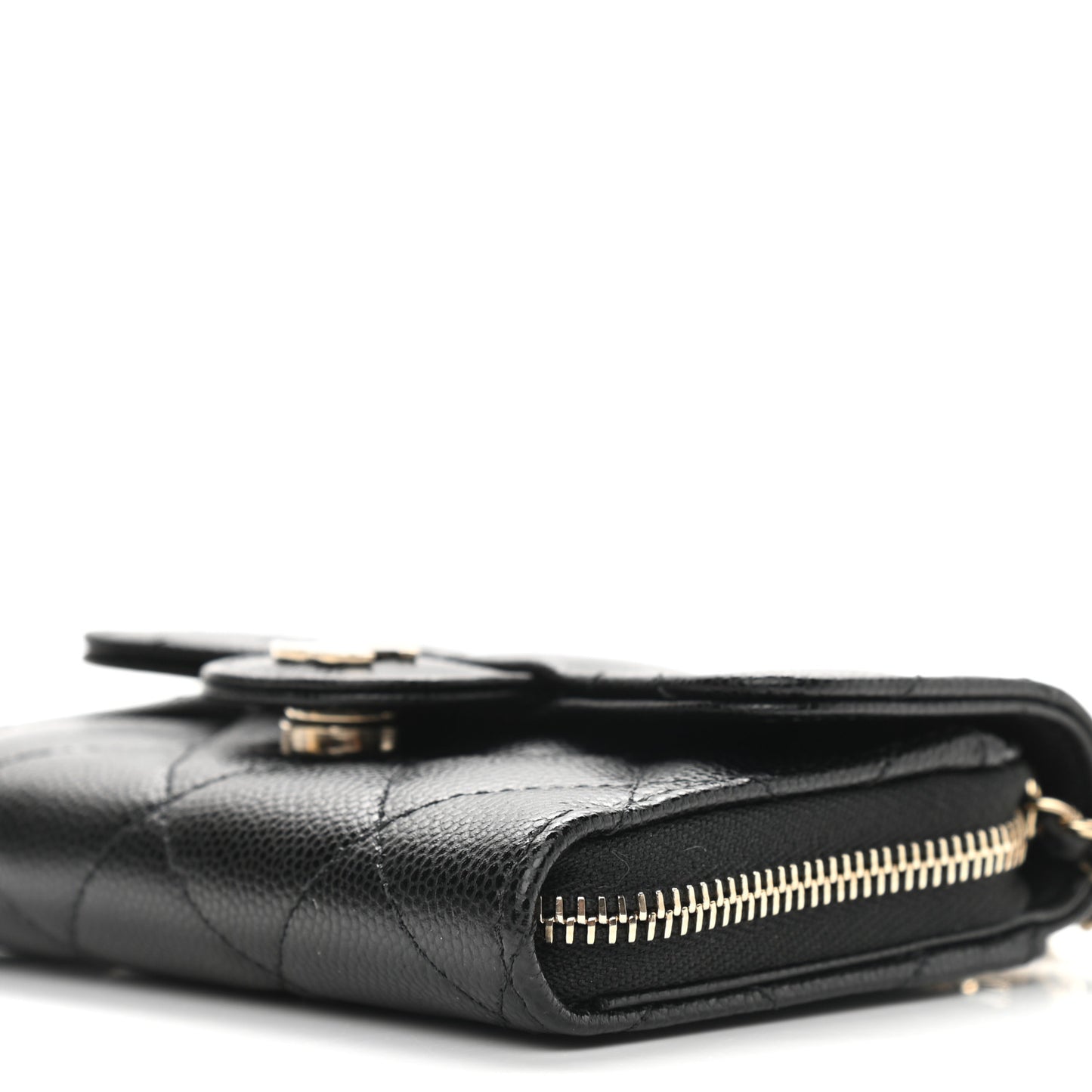Caviar Quilted Flap Zip Card Holder On Chain Black