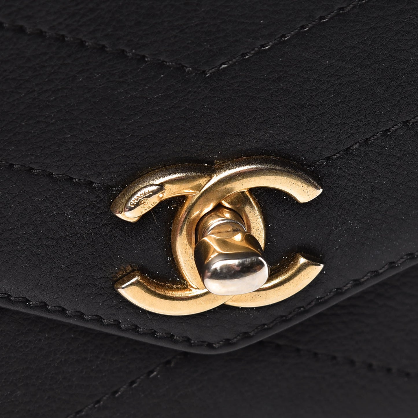 Calfskin Chevron Stitched Coco Waist Bag Black