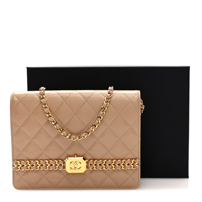 Chanel Shiny Aged Calfskin Quilted Clutch With Chain Dark Beige 12 of 12