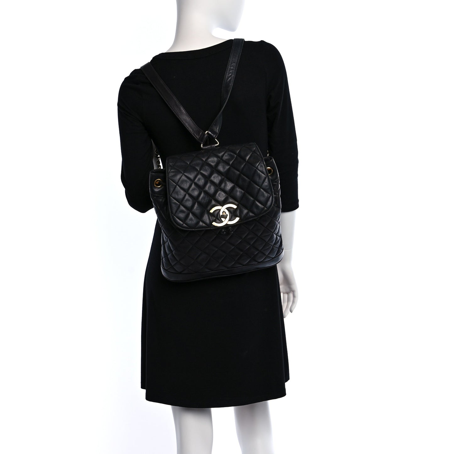 Lambskin Quilted Drawstring Backpack Black