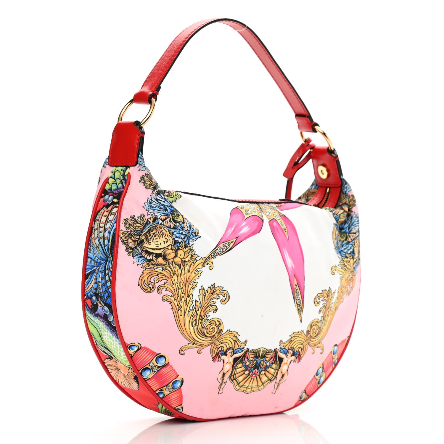Versace Nylon Calfskin Tresor De La Mer Print Hobo Bag Multicolor 3 of 9