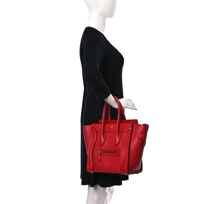 Celine Drummed Calfskin Micro Luggage Coquelicot 2 of 10