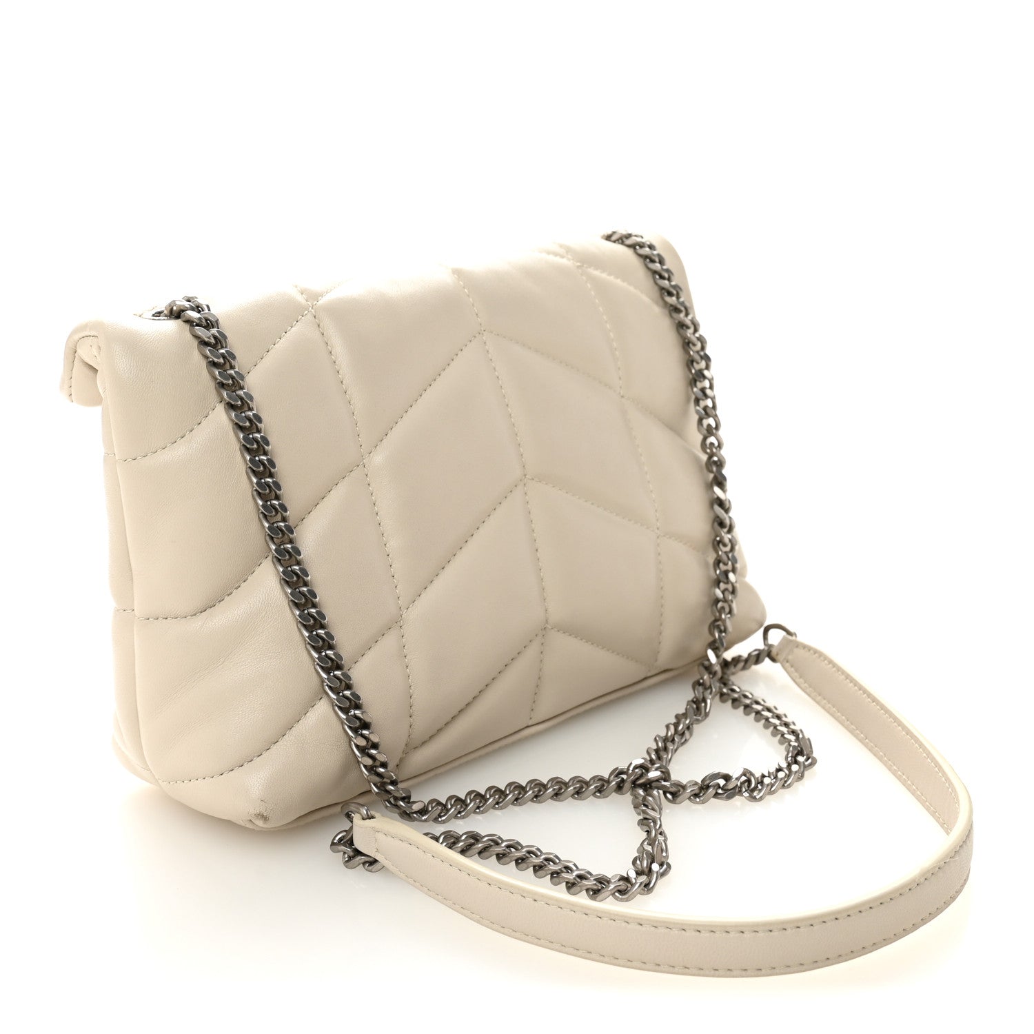 Saint Laurent Lambskin Quilted Toy Loulou Puffer Monogram Chain Satchel Crema Soft 3 of 11