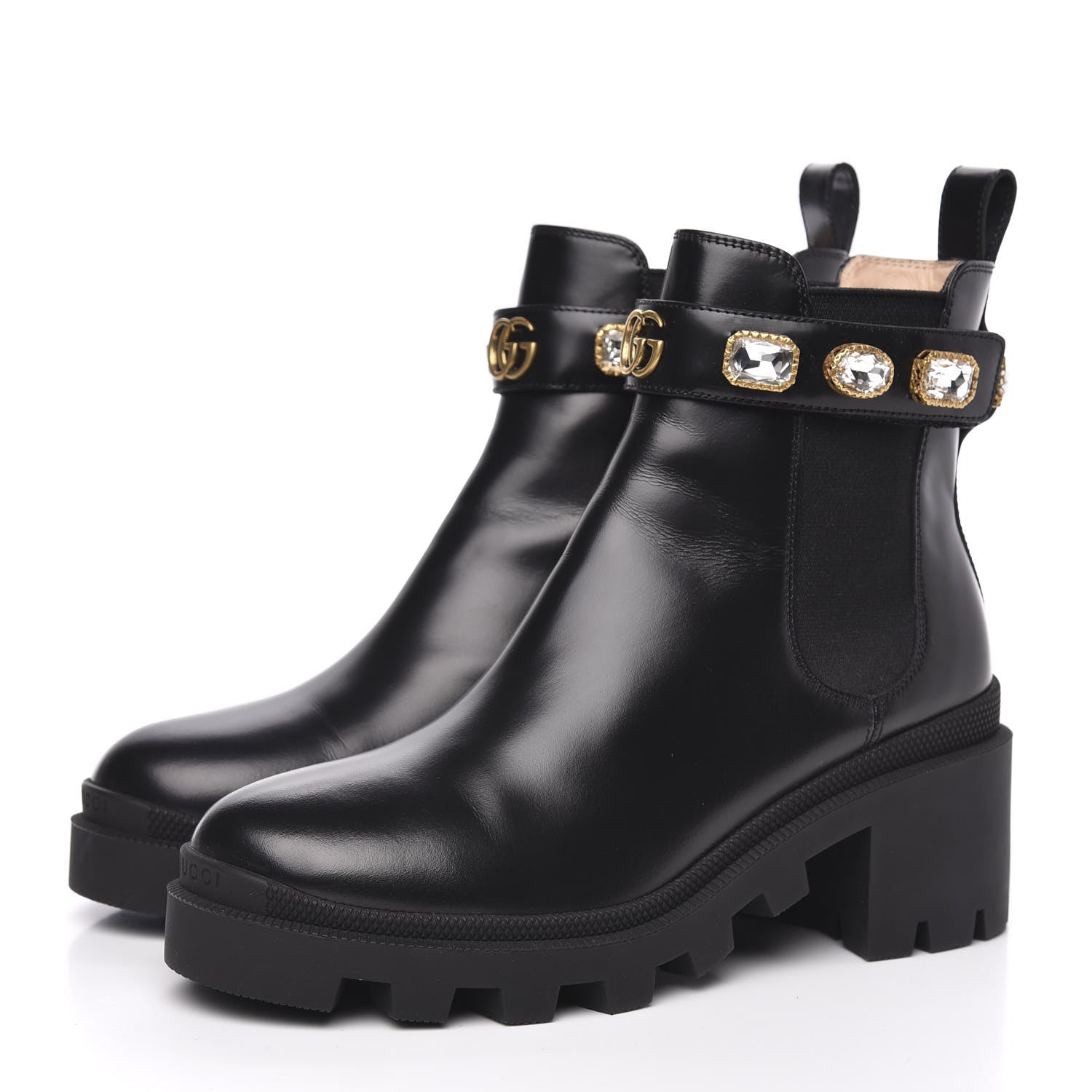 Gucci Calfskin Crystal GG Trip Chelsea Ankle Boots 38 Black 3 of 9