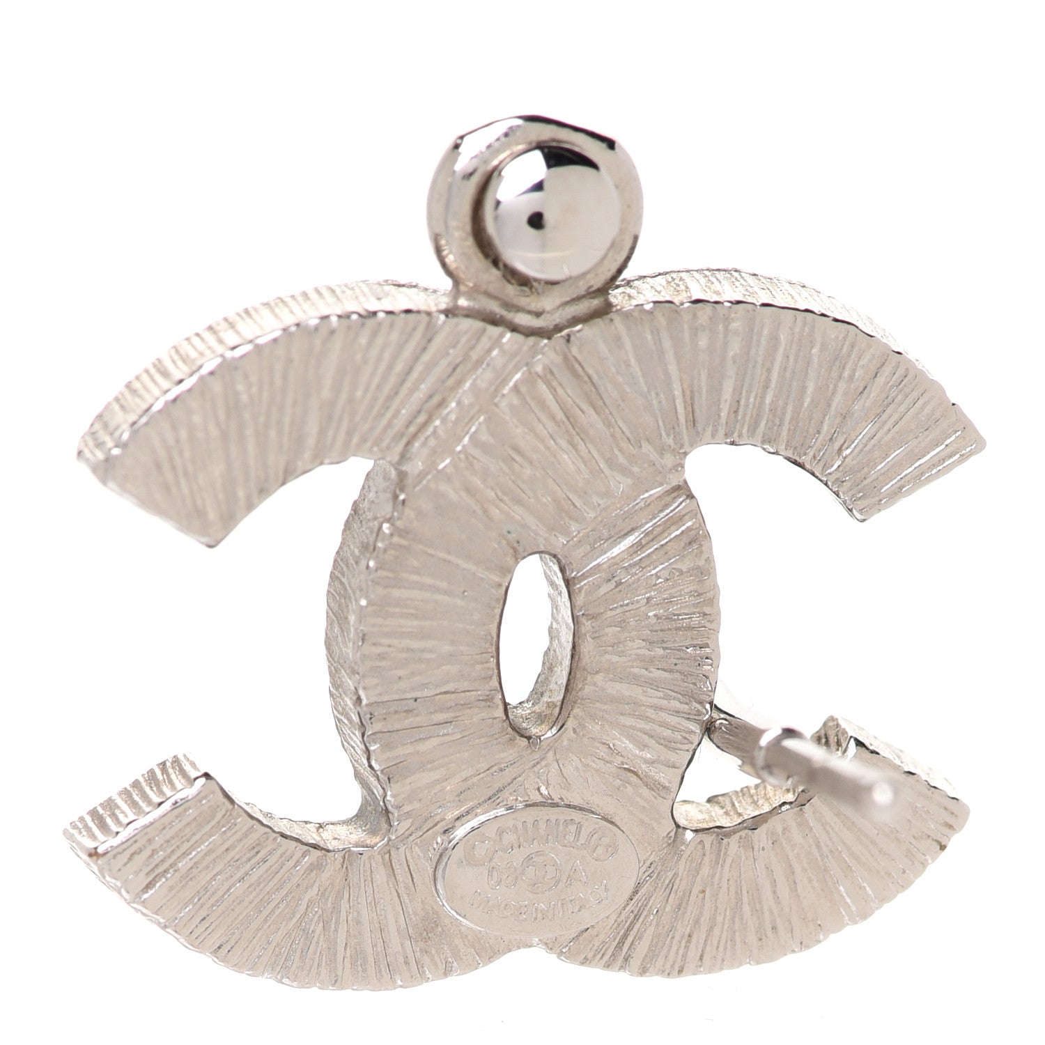 Chanel Metal Crystal CC Half Hoop Drop Earrings Silver 4 of 5