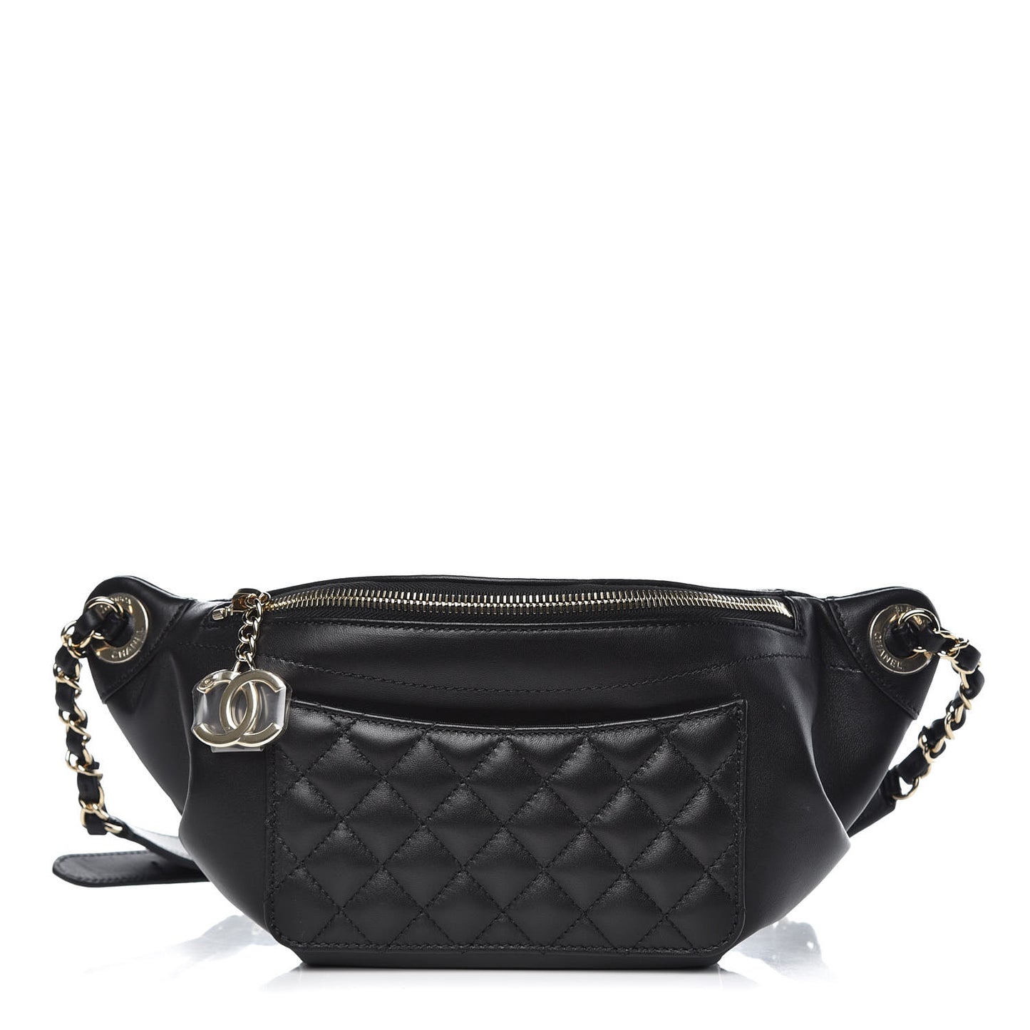 Lambskin Quilted Waist Bag Fanny Pack Black