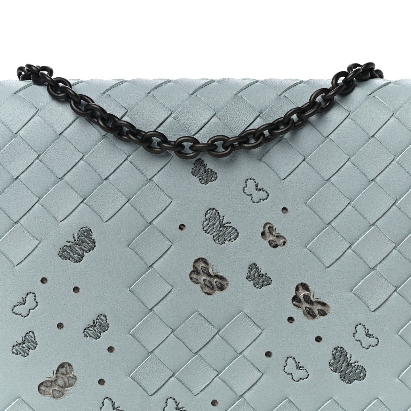 Nappa Ayers Intrecciato Butterfly Chain Wallet Light Blue