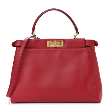 Fendi Vitello Morgan Fabric Jacquard Pequin Medium Peekaboo Iconic Satchel Mattone Tobacco Black 1 of 10