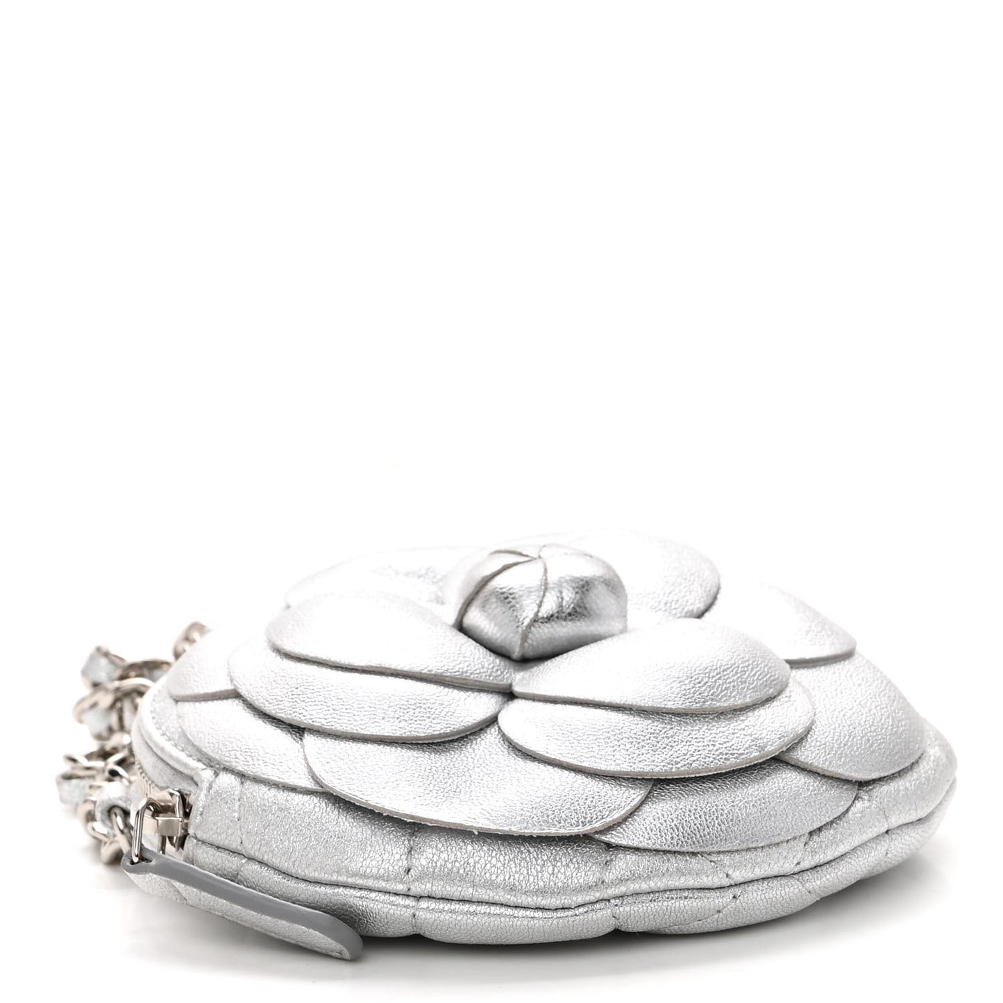 Metallic Lambskin Mini Camellia Bouquet Clutch With Chain Silver