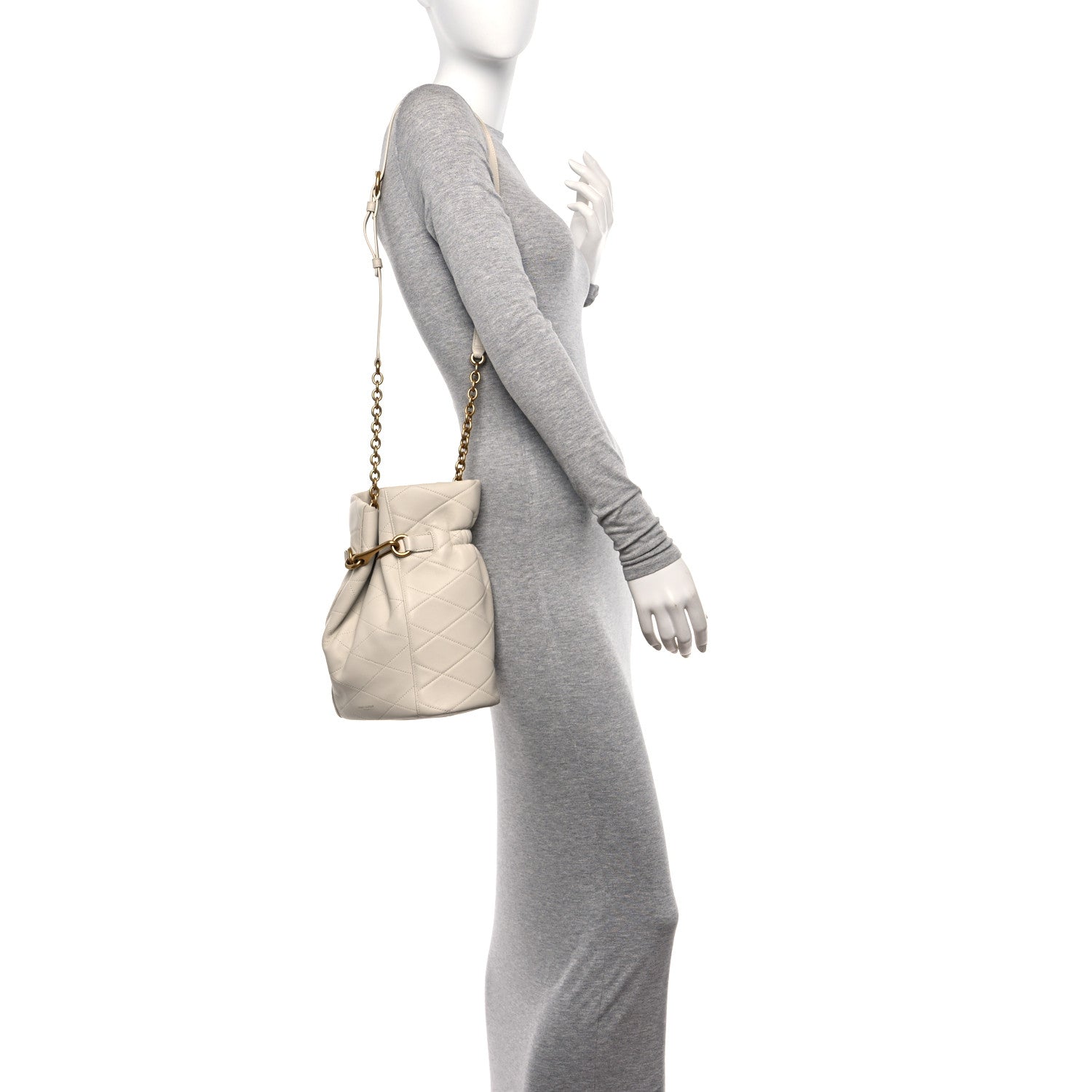 Saint Laurent Lambskin Quilted Le Maillon Bucket Bag Crema Soft 2 of 10