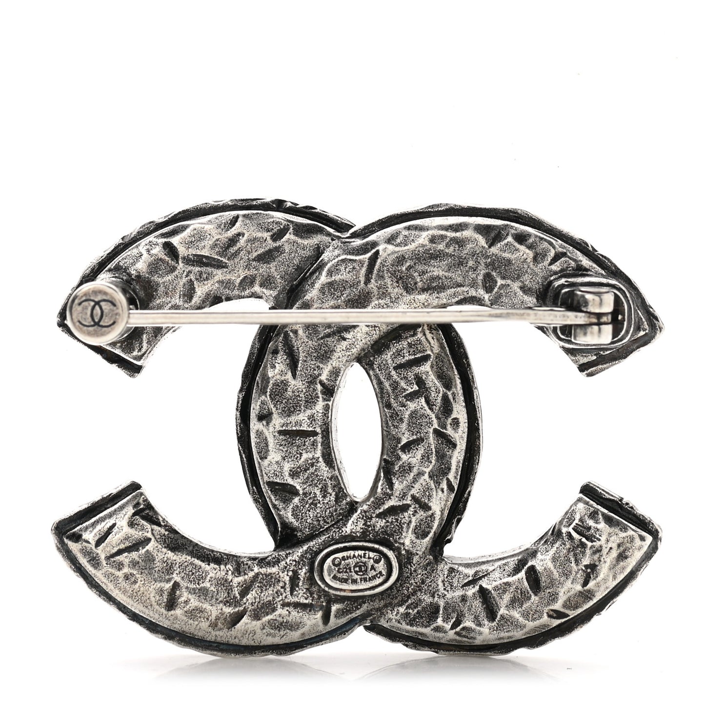 Crystal Textured CC Brooch Silver