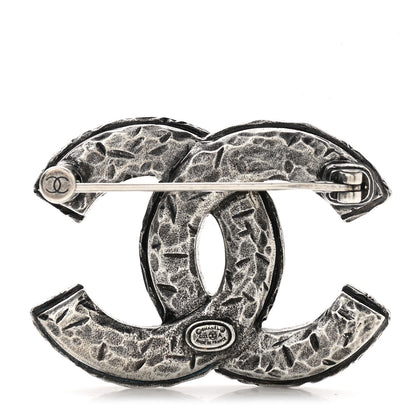Chanel Crystal Textured CC Brooch Silver 3 of 5