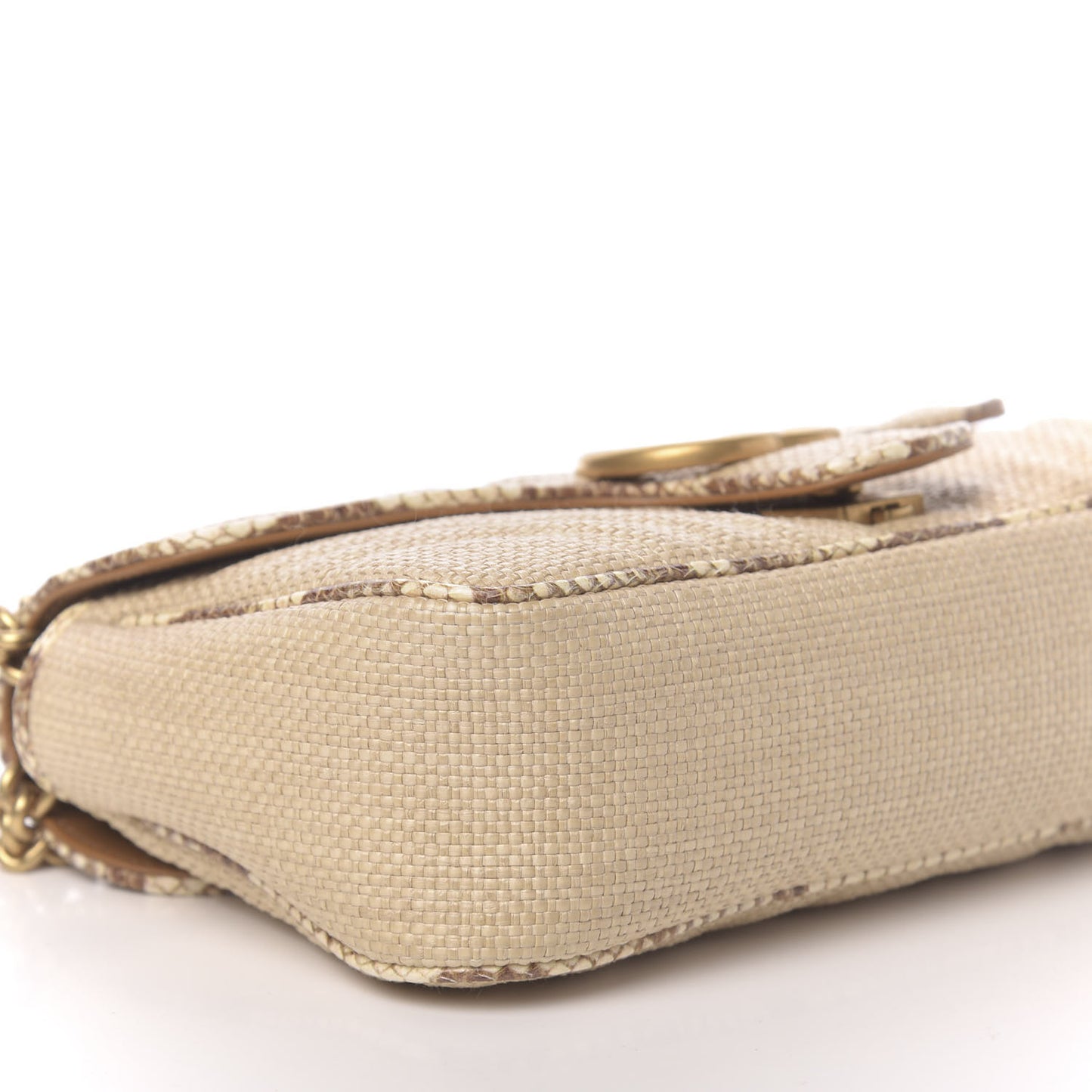 Raffia Elaphe Matelasse Small GG Marmont Shoulder Bag Natural Cream Brown