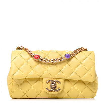 Chanel Lambskin Resin Quilted Mini Rectangular Pearl Samba Flap Yellow 1 of 9