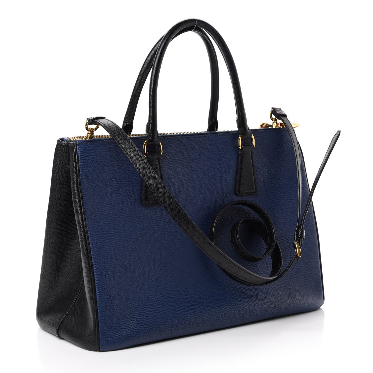 Saffiano Lux Bi-Color Medium Tote Bluette Black