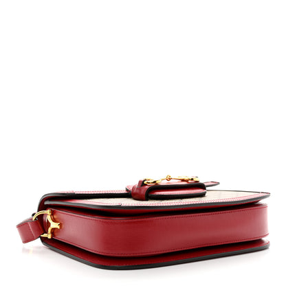 Gucci GG Supreme Monogram Azalea Calfskin Horsebit 1955 Shoulder Bag Beige Ebony New Cherry Red 4 of 11
