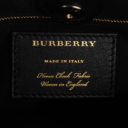 Burberry Grainy Calfskin House Check Medium Banner Tote Black 6 of 8