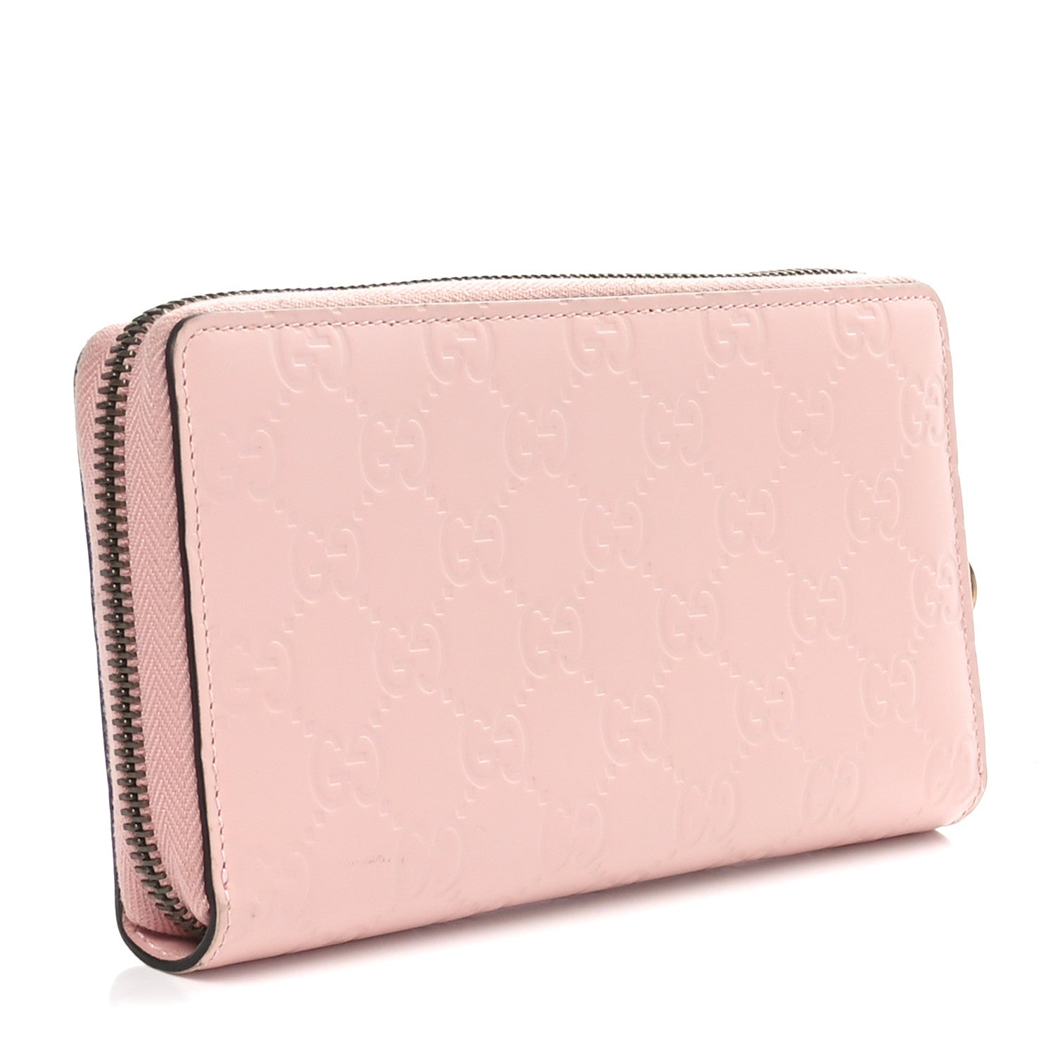 Gucci Guccissima Signature Crystal Cat Zip Around Wallet Light Candy Pink 3 of 10