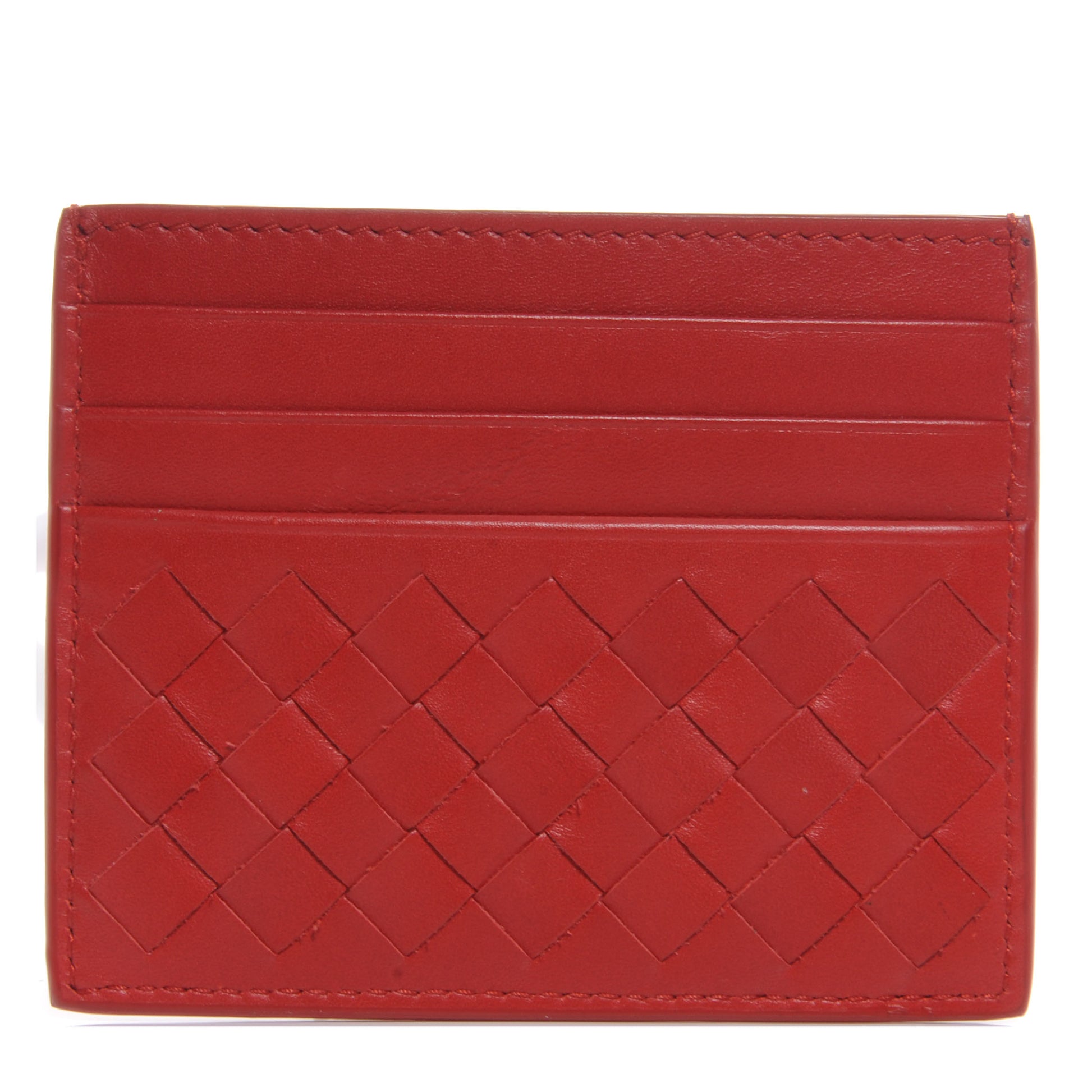 Bottega Veneta Nappa Intrecciato Woven Card Holder New Red 1 of 6