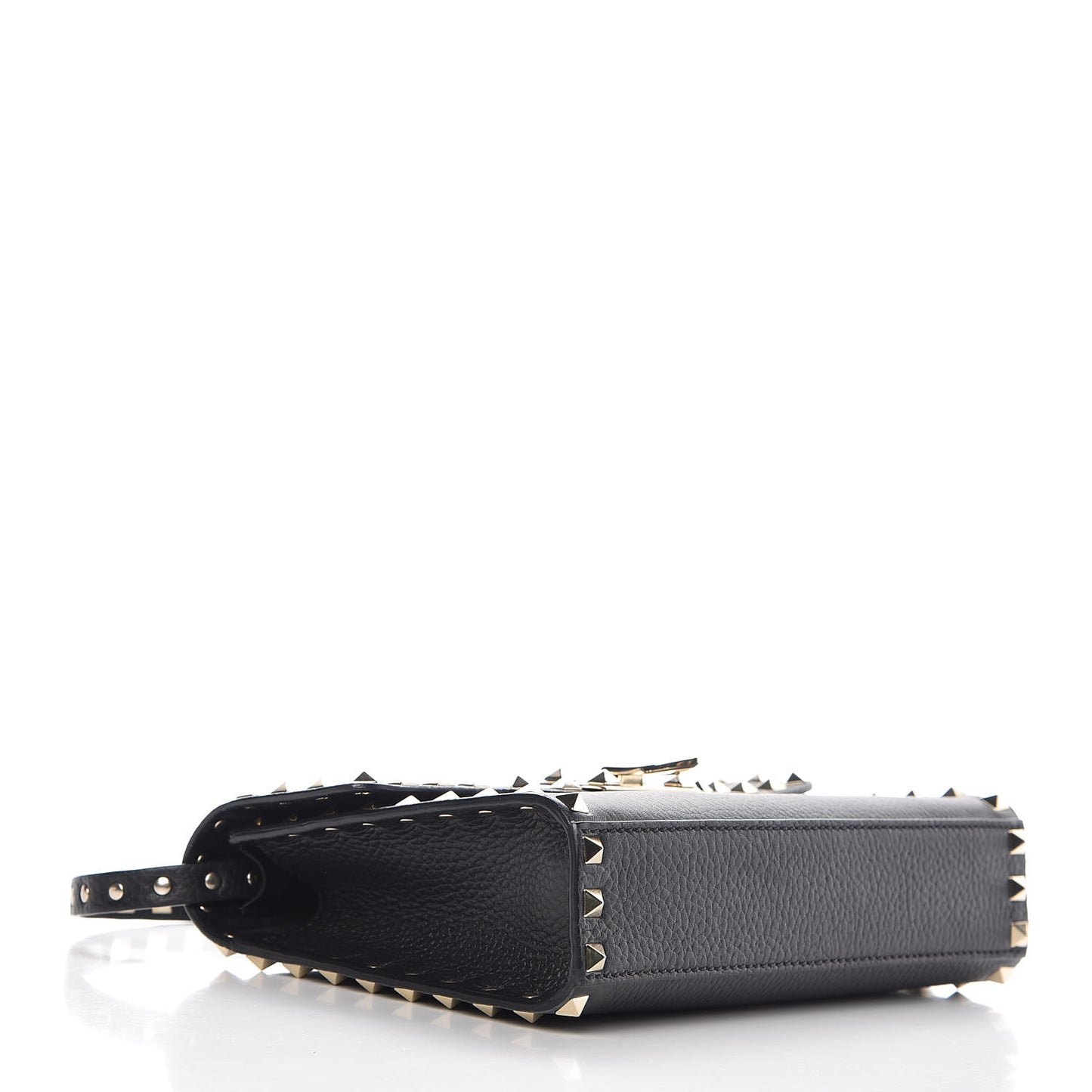 Pebbled Calfskin Medium Rockstud Flip Lock Crossbody Bag Black