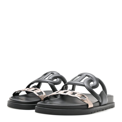 Hermes Metallic Nappa Womens Extra Sandals 36 Black Mordore 4 of 9