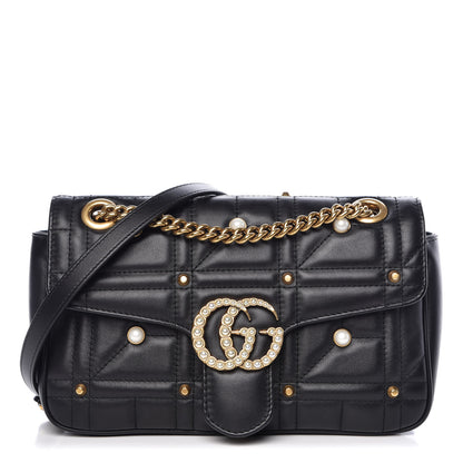 Gucci Calfskin Matelasse Studded Small Pearly GG Marmont Shoulder Bag Black 1 of 9