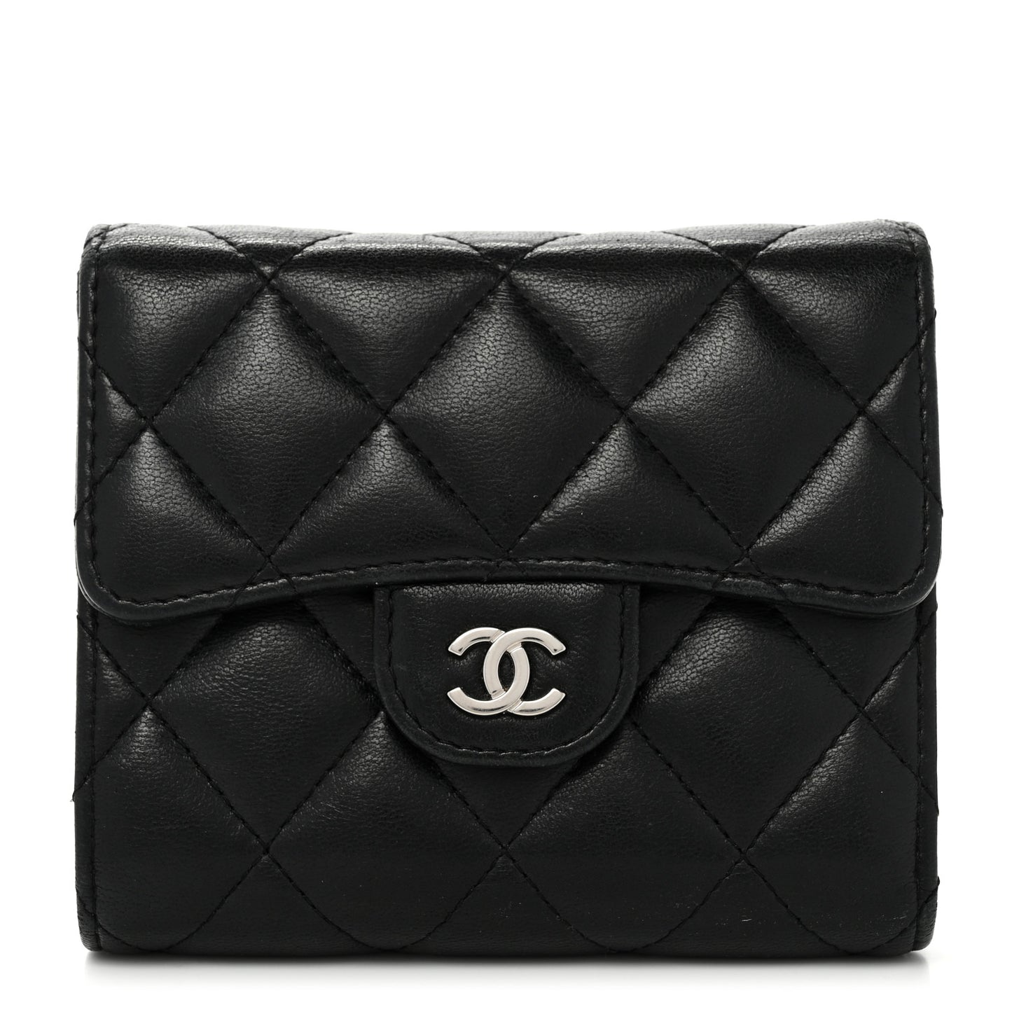 Lambskin Quilted Compact Flap Wallet Black
