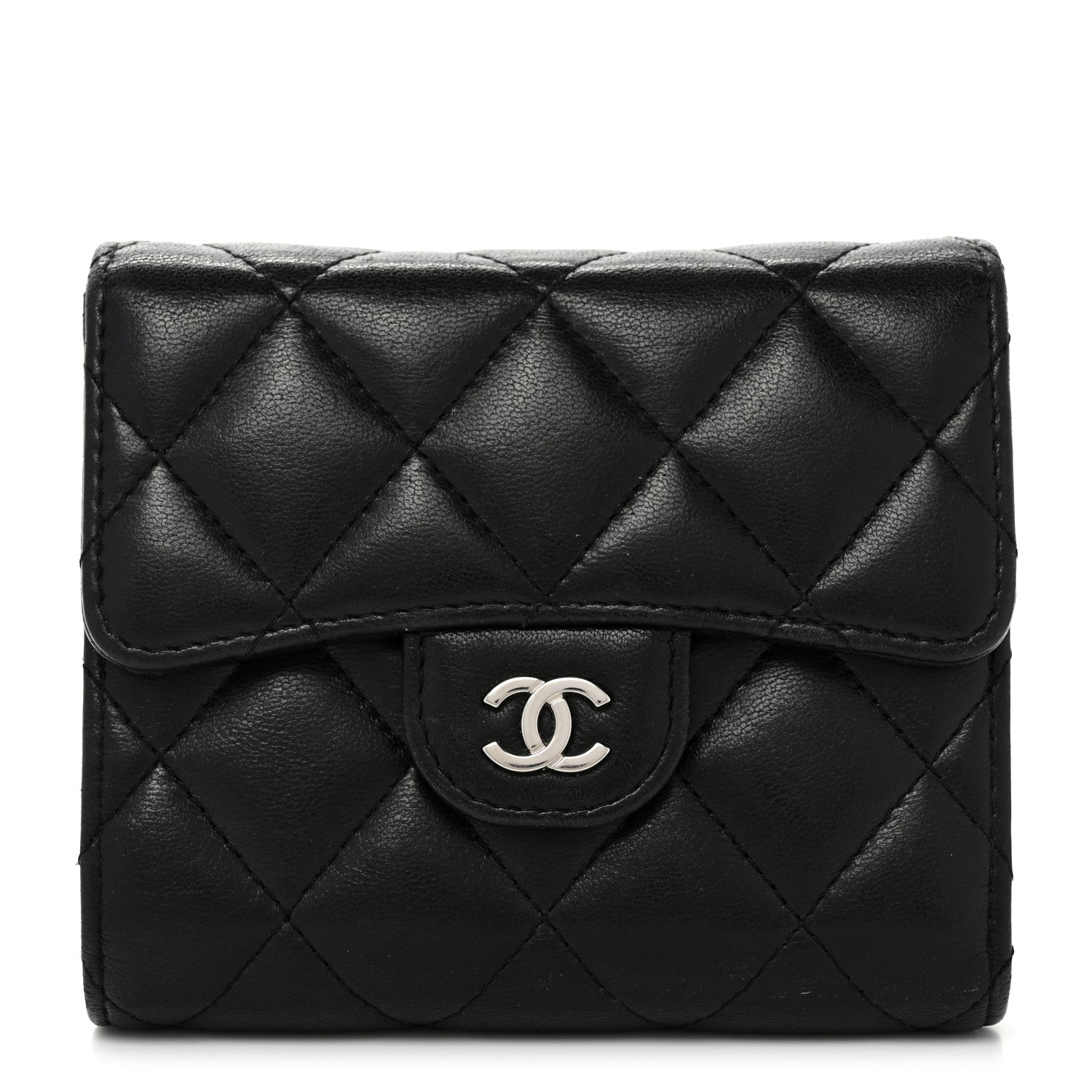 Chanel Lambskin Quilted Compact Flap Wallet Black 1 of 8